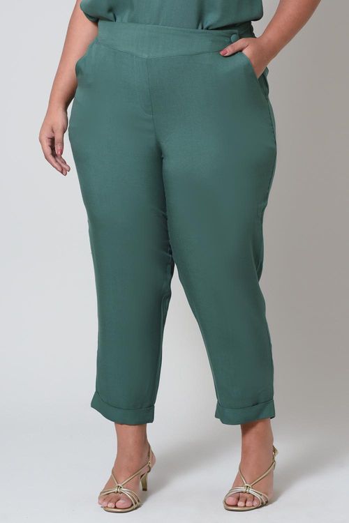 Calça Cropped Plus Size Alexandrita com Barra Dobrada