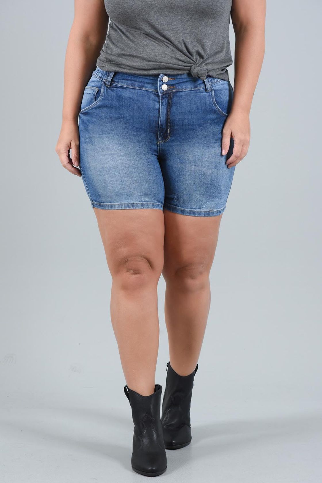 Shorts Plus Size Geruza com Elástico no Cós Jeans - Program Moda