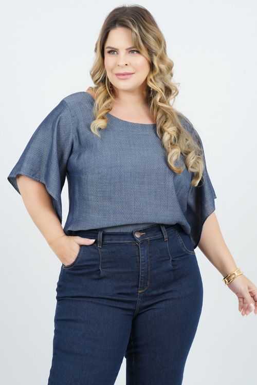BLUSA PLUS SIZE JOAQUINA JEANS MANGA CURTA