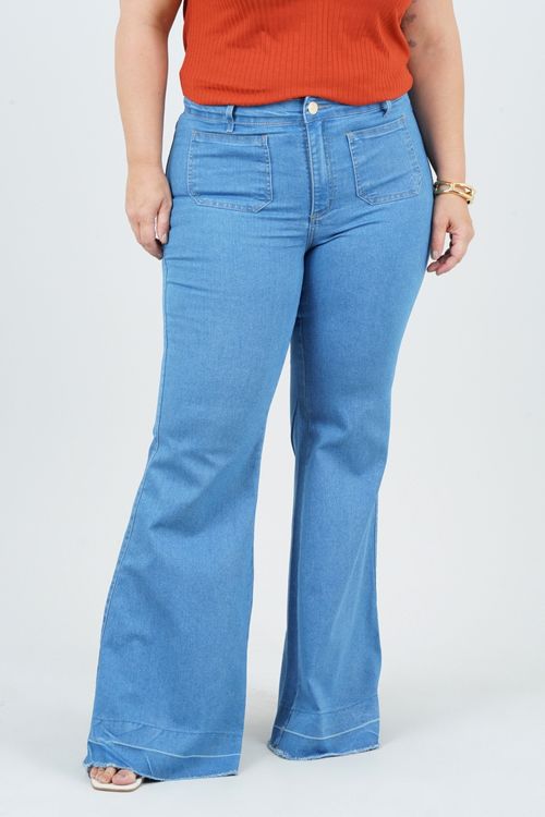 CALÇA FLARE PLUS SIZE VERDE MAR JEANS