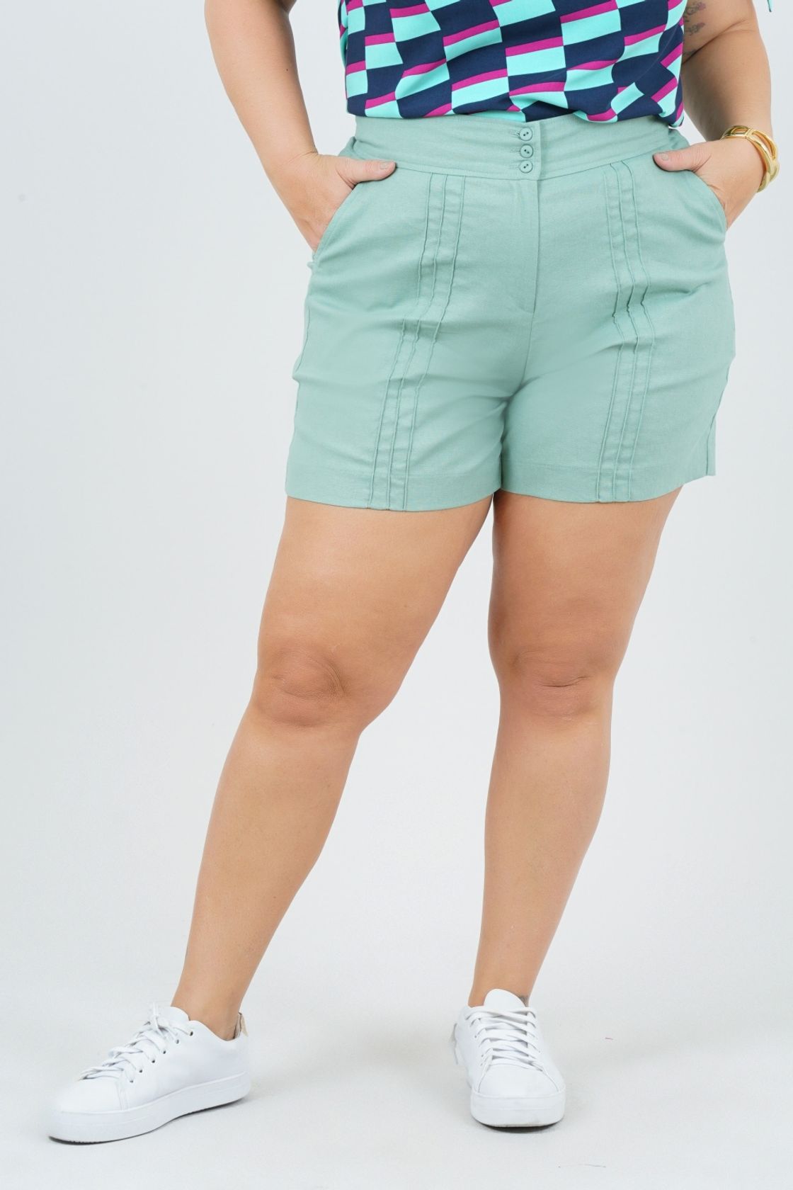 Shorts Plus Size Ferradura Linho - Program Moda