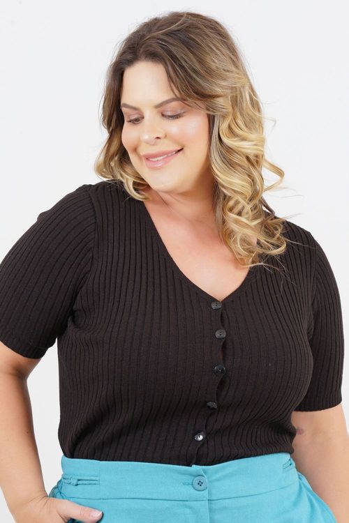 CASAQUETO TRICOT PLUS SIZE JOAQUINA MANGA CURTA