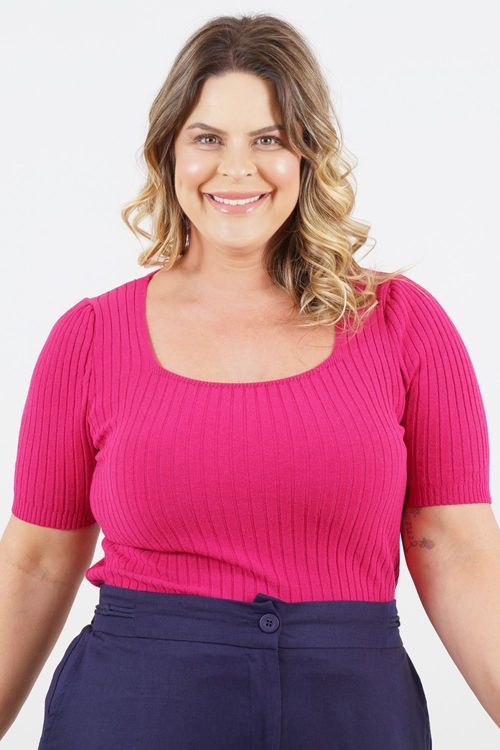 Blusa Tricot Plus Size Búzios Manga Curta
