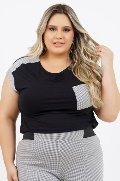 Blusa Plus Size Bielorrússia Xadrez Manga Curta