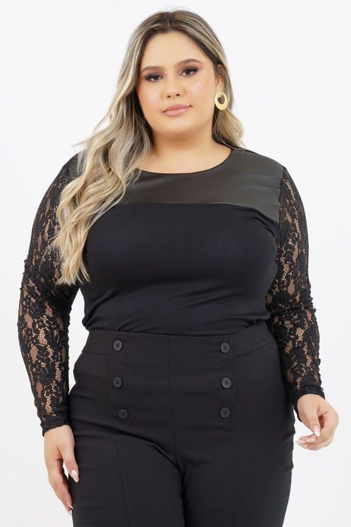 Blusa Renda Plus Size Hungria Manga Longa
