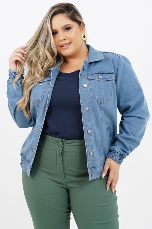 Jaqueta Bomber Plus Size Alemanha Manga Longa Jeans