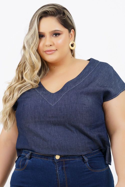 Blusa Plus Size Canadá Manga Curta Jeans