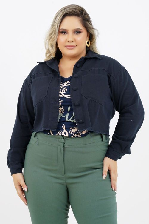 Jaqueta Cropped Plus Size Jamaica Manga Longa