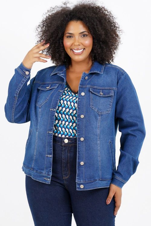 Jaqueta Plus Size Austrália Manga Longa Jeans