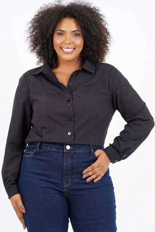 Camisa Plus Size Feminino Lituânia Manga Longa