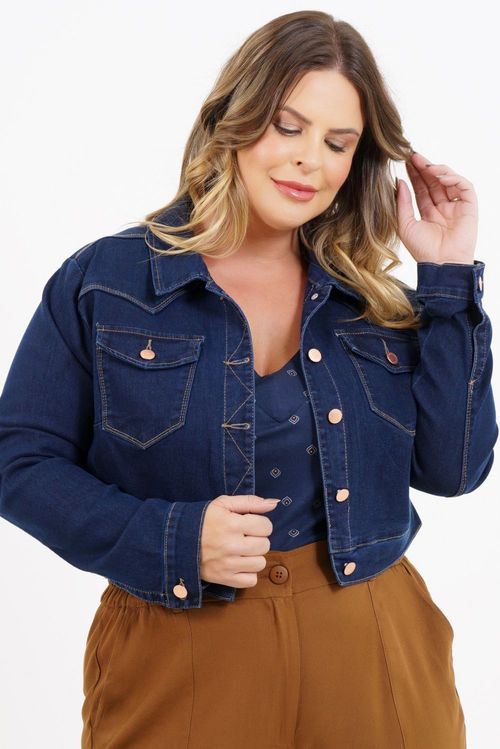 Jaqueta Cropped Plus Size Argentina Manga Longa Jeans