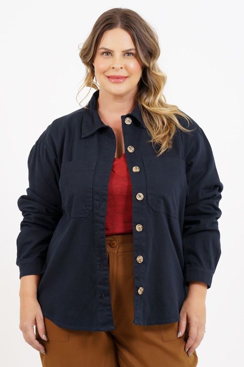 Jaqueta Shacket Plus Size Estados Unidos Manga Longa