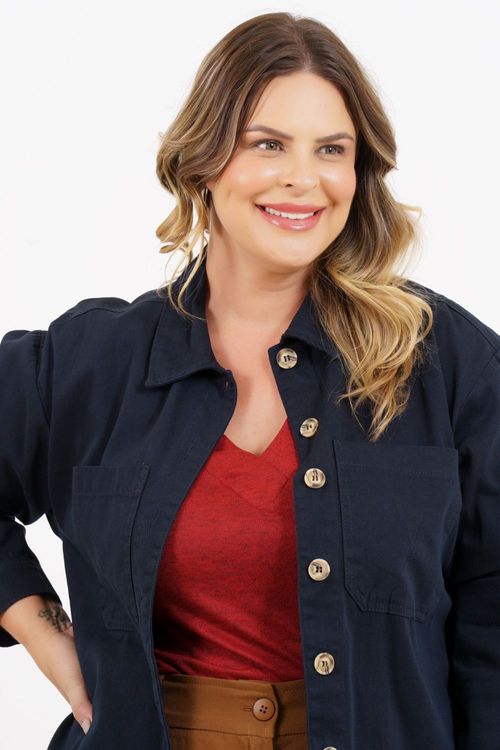 Jaqueta Shacket Plus Size Estados Unidos Manga Longa