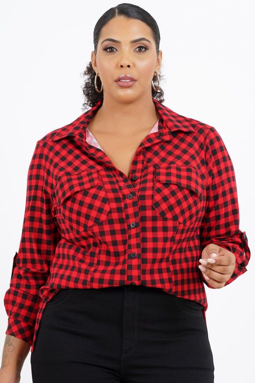 Camisa Plus Size Xadrez República do Congo Manga Longa