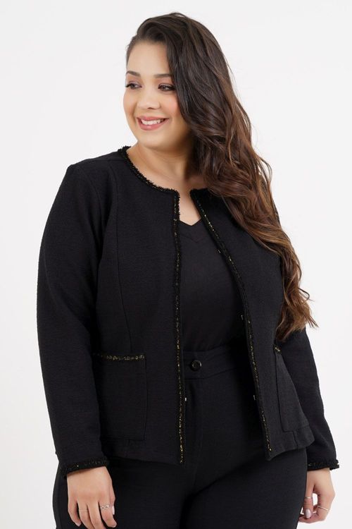 Casaqueto Plus Size Tweed Manga Longa Eslováquia