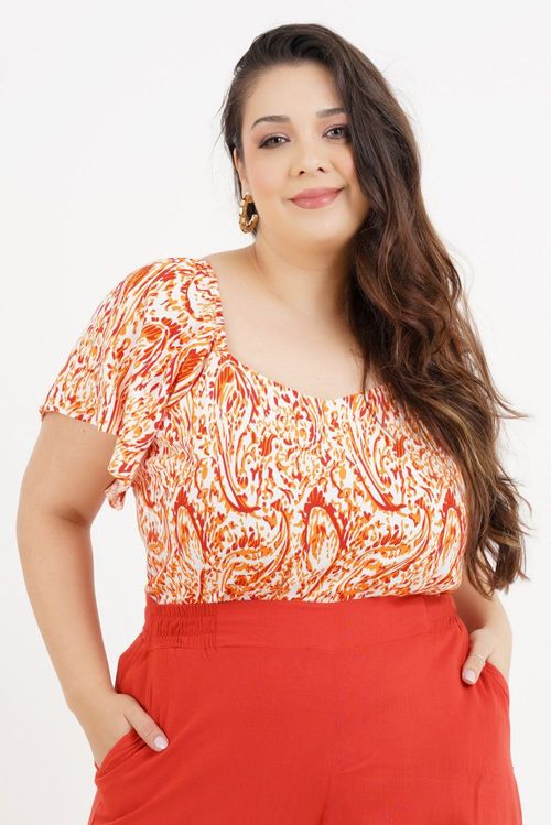 Blusa Plus Size Liz Print Manga Curta