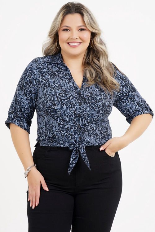 Camisa Cropped Plus Size Dóris Manga 3/4