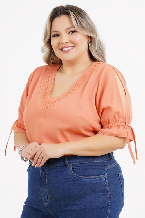 Blusa Cropped Plus Size Regina Manga 3/4