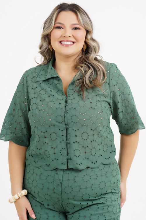 Blusa Cropped Plus Size Sophia Laise Manga 3/4