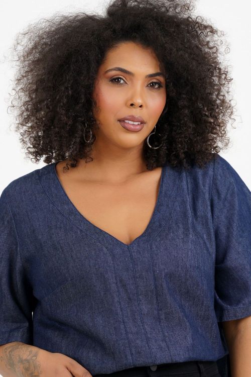 Blusa Cropped Plus Size Paloma Manga Curta Jeans