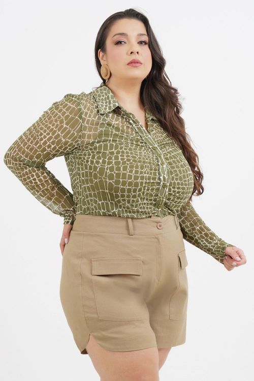 Camisa Plus Size com Regata Emanuele Manga Longa