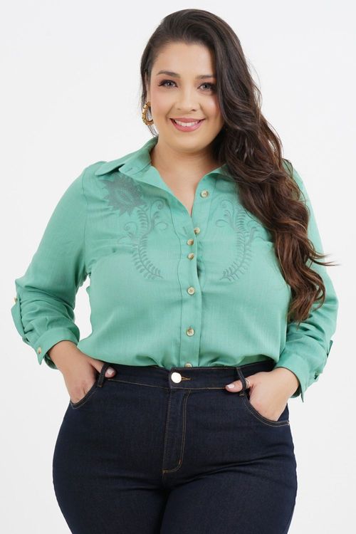 Camisa Plus Size Katarina Manga Longa