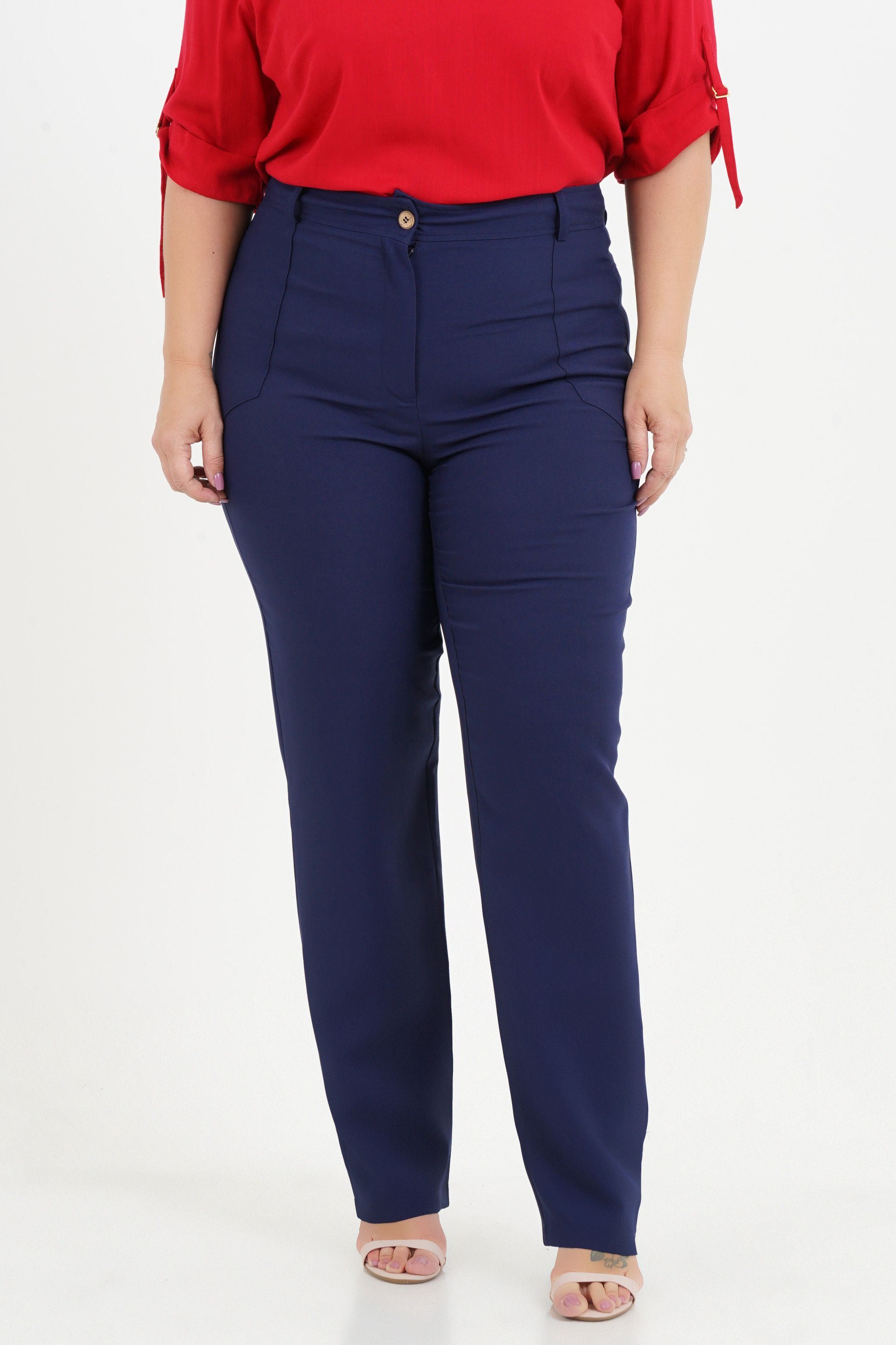 Calça Reta Plus Size c/ Bolso