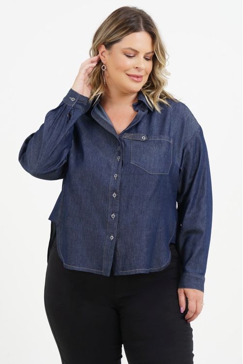 Camisa Plus Size Mariana Manga 3/4 Jeans