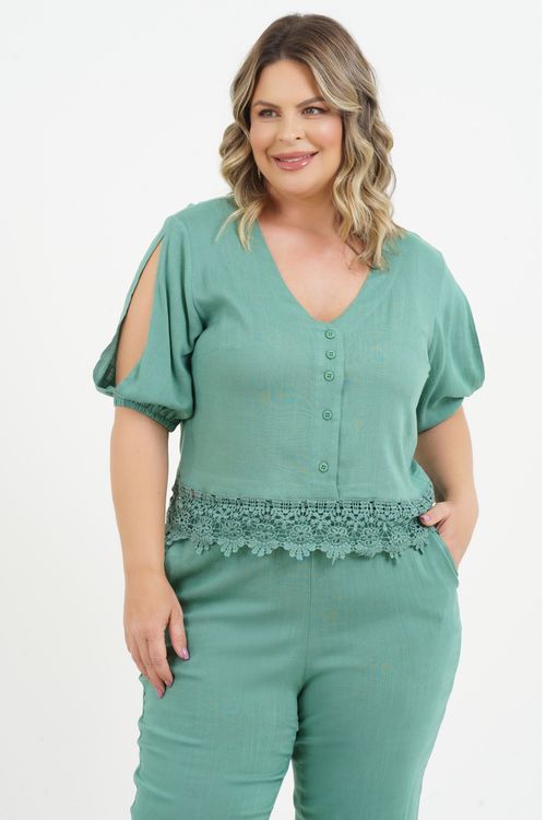 Blusa Cropped Plus Size Hellen Manga 3/4