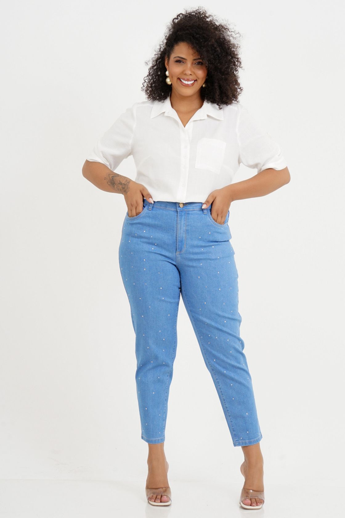 Calça Mom Plus Size Letícia Strass Jeans - Program Moda
