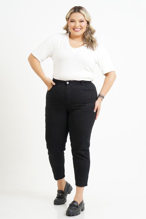 Calça Mom Plus Size com Strass Lorena