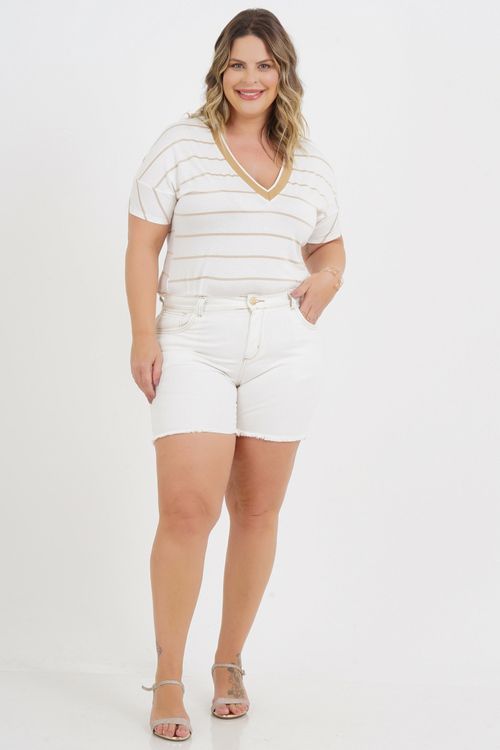 Blusa Plus Size Stripe Golden Hilary Manga Curta