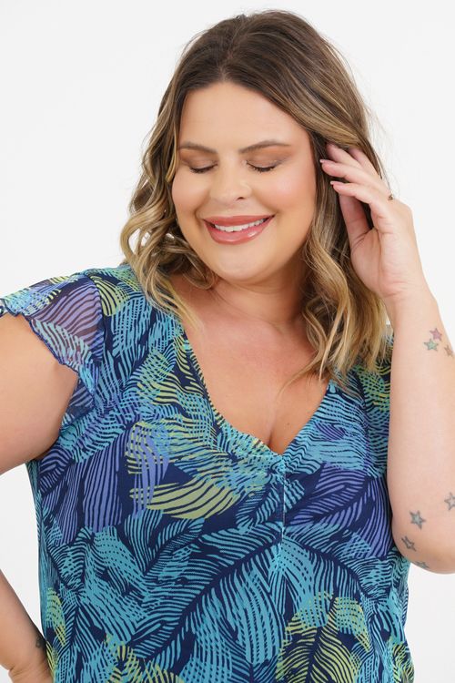 Blusa Plus Size Gaby Tule Manga Curta