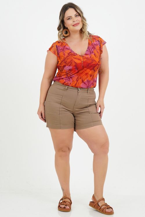 Blusa Plus Size Gaby Tule Manga Curta