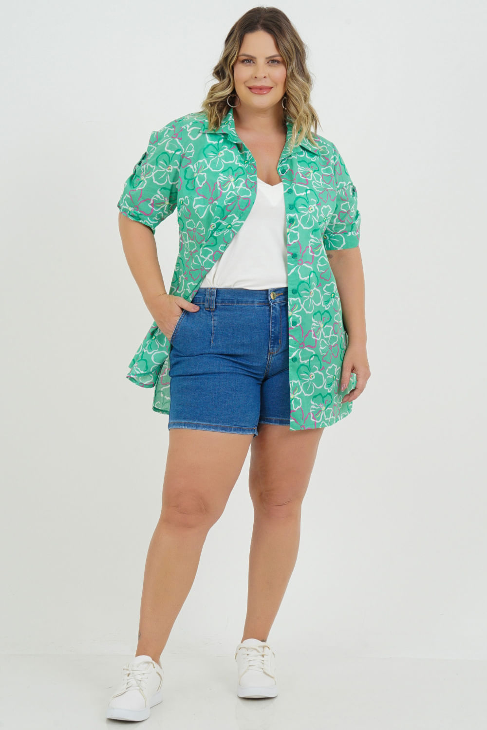 Camisão Plus Size Perla Manga 3/4