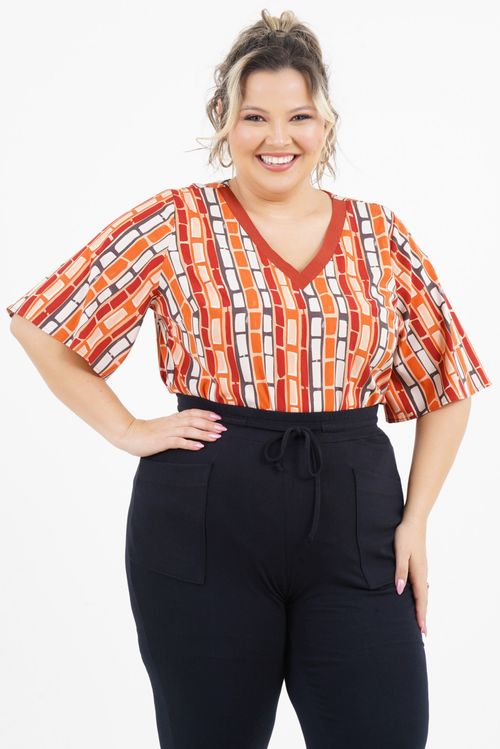 Blusa Plus Size Sentimento Manga Curta