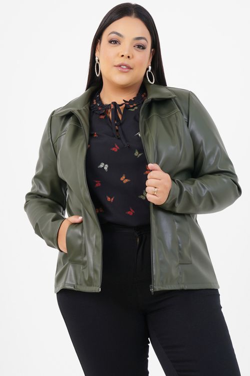 Jaqueta Couro Plus Size Intensidade Manga Longa