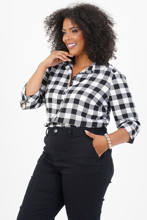 Camisa Plus Size Livre Manga 3/4 Xadrez