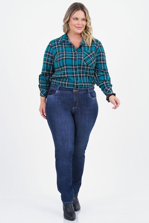 Camisa Plus Size Perdão Manga Longa Xadrez