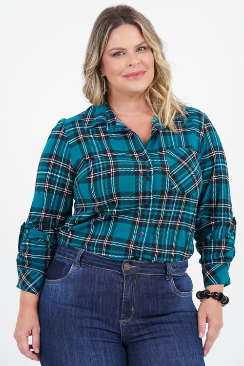 Camisa Plus Size Perdão Manga Longa Xadrez