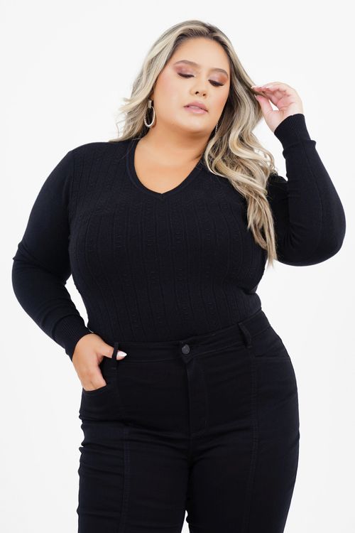Blusa Tricot Plus Size Saudável Manga Longa