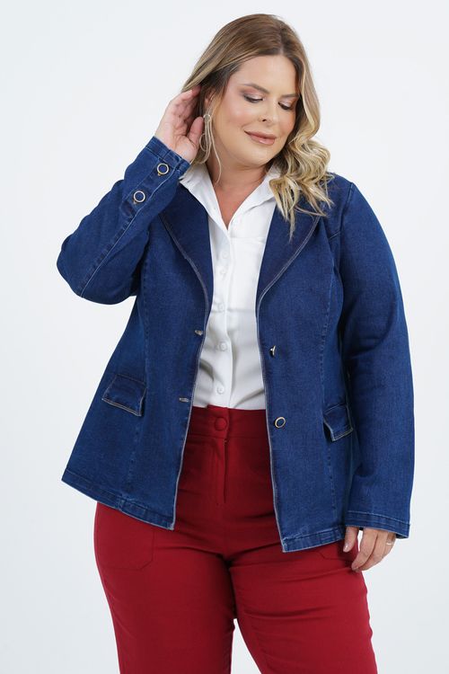Blazer Plus Size Liberdade Manga Longa Jeans