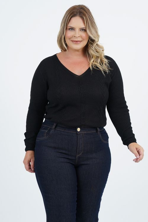 Blusa Tricot Plus Size Generosidade Manga Longa
