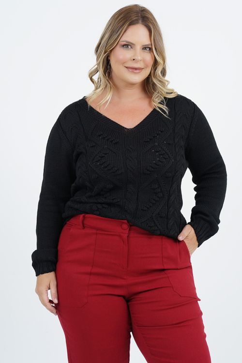 Blusa Tricot Plus Size Retiro Manga Longa