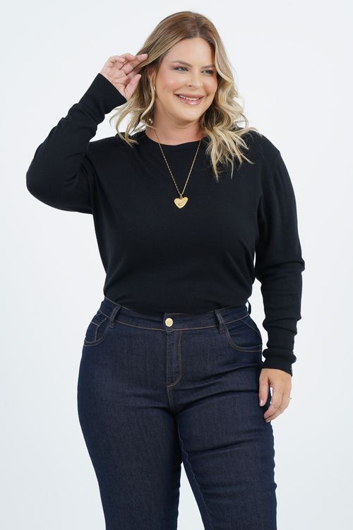 Blusa Tricot Plus Size Prática Manga Longa