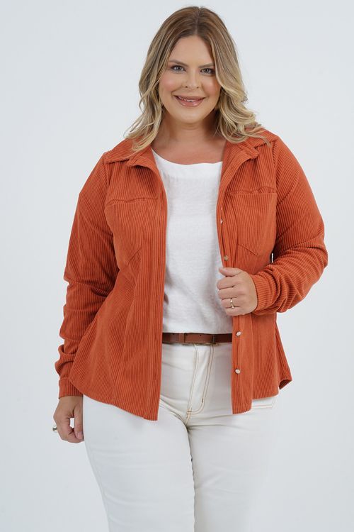 Camisa Veludo Plus Size Entardecer Manga Longa