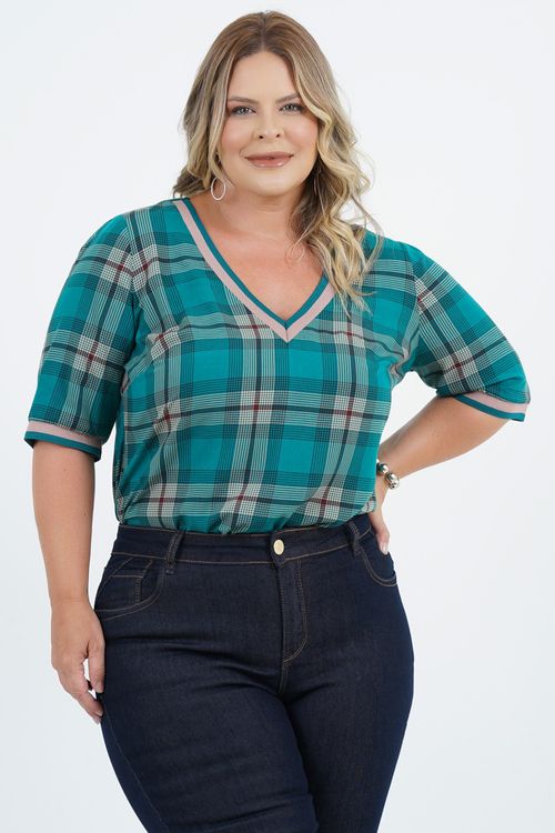 Blusa Plus Size Prazer Manga 3/4 Xadrez