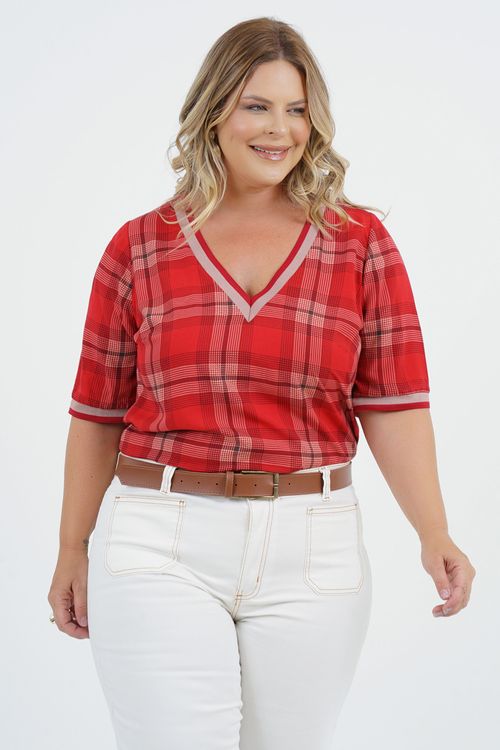 Blusa Plus Size Prazer Manga 3/4 Xadrez