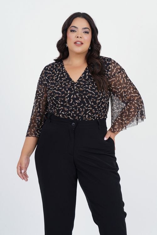 Blusa Plus Size Intenso Manga 3/4 Tule
