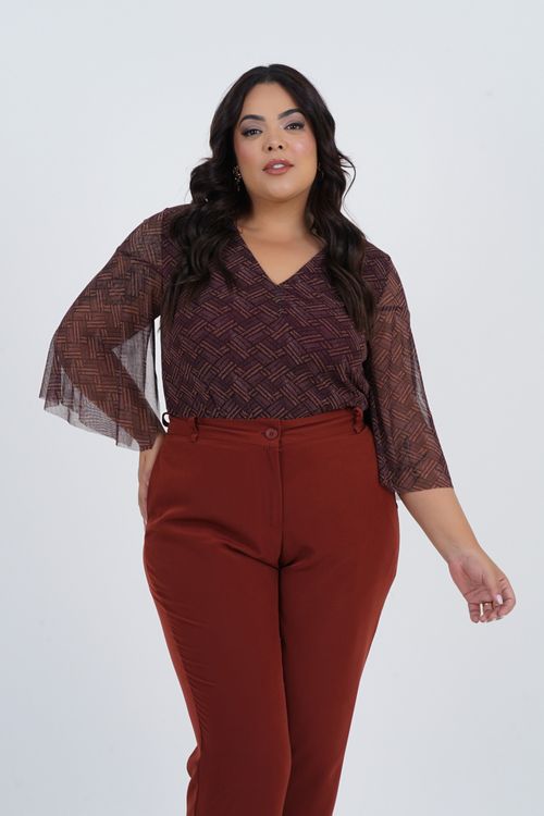 Blusa Plus Size Intenso Manga 3/4 Tule
